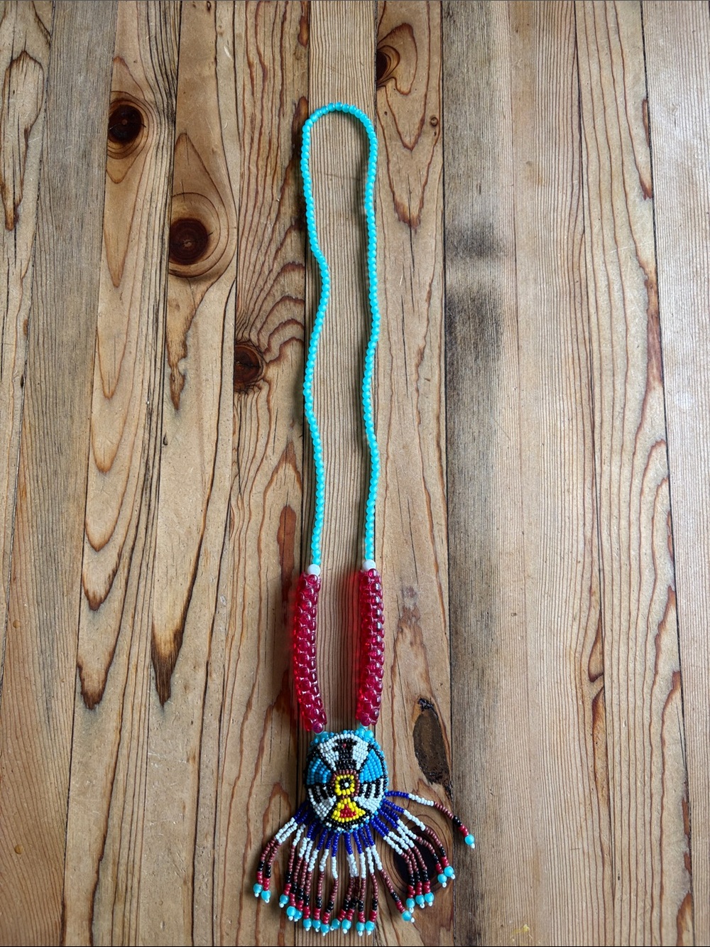 Beaded Fringe Statement Necklace in Turquoise & Red